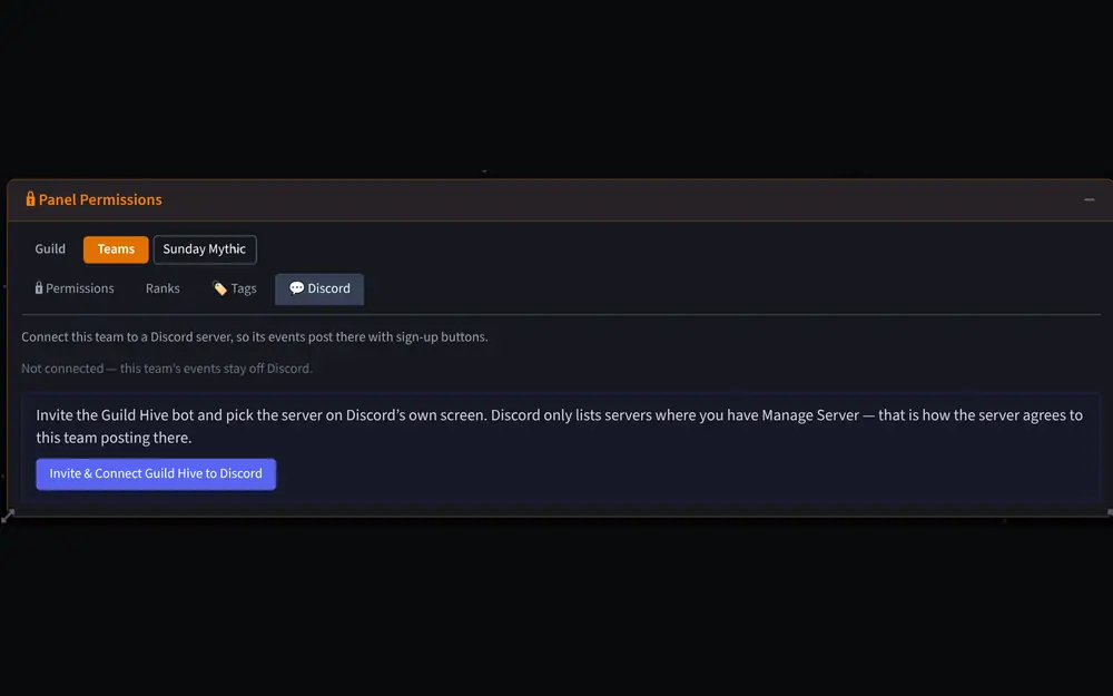 A Guild Hive event posted in Discord, with its sign-up buttons.